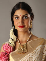Ganesha Motif Brass Long Necklace and Earring Set