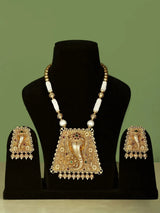 Ganesha Motif Brass Long Necklace and Earring Set
