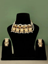 Antique Gold Brass Choker Set with Pearl Drops