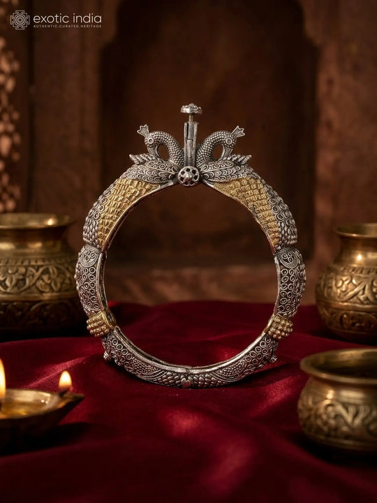 Two-Tone Openable Peacock Bangles in Antique Metal Finish