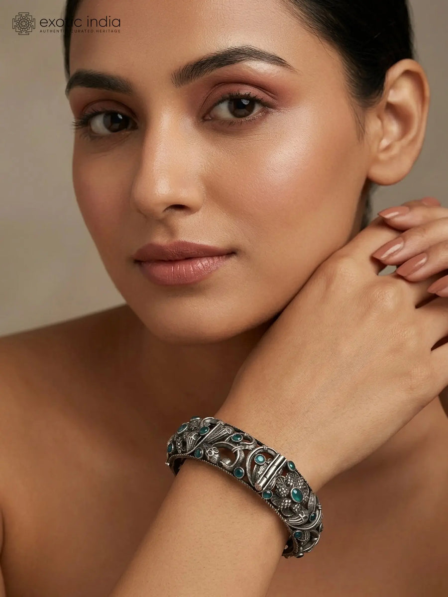 Floral Motif Silver Tone Bangles