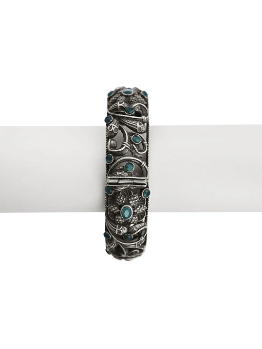 Floral Motif Silver Tone Bangles