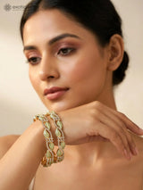 Green Leaf Motif Gold Tone Metal Bangles