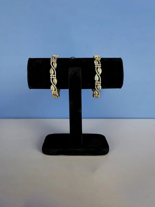 Green Leaf Motif Gold Tone Metal Bangles