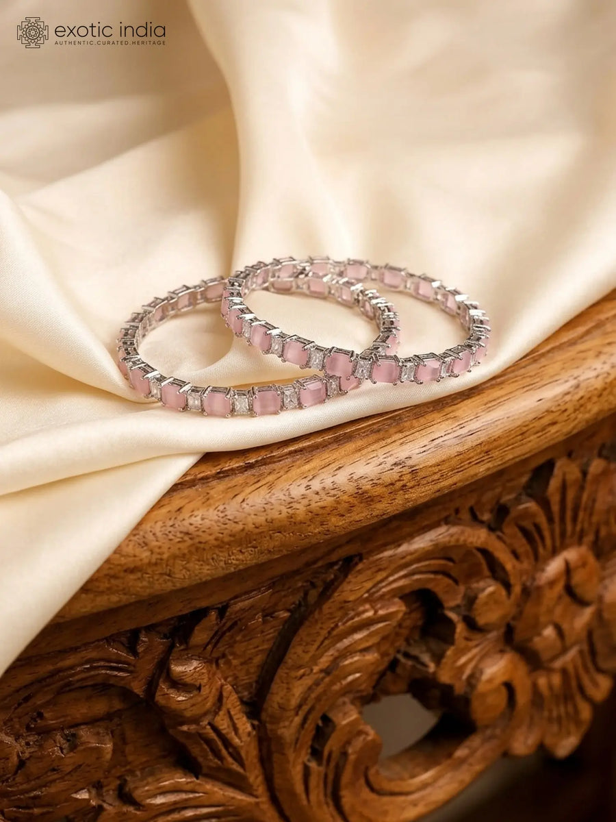 Pink and White Zircon Square Motif Bangles