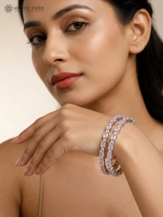 Pink and White Zircon Square Motif Bangles