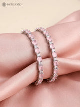 Pink and White Zircon Square Motif Bangles