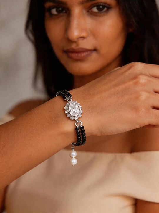 Oval Cubic Zirconia Mangalsutra Bracelet in Silver Tone