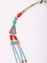 Tibetan Style Coral and Turquoise Brass Silver Necklace