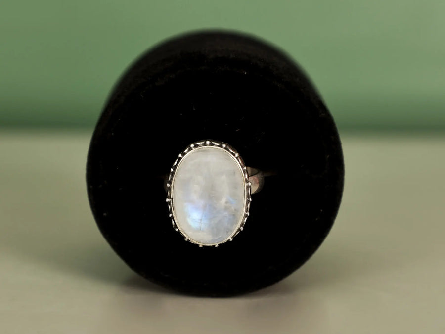 Rainbow Moonstone Oval Sterling Silver Ring