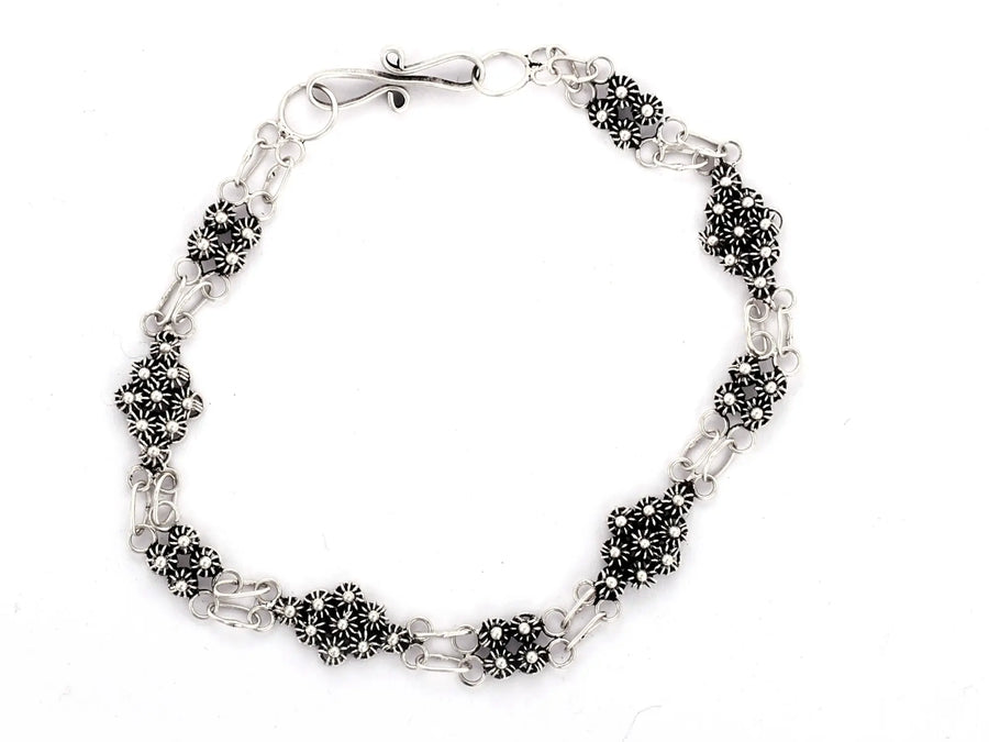 Floral Motif Sterling Silver Bracelet