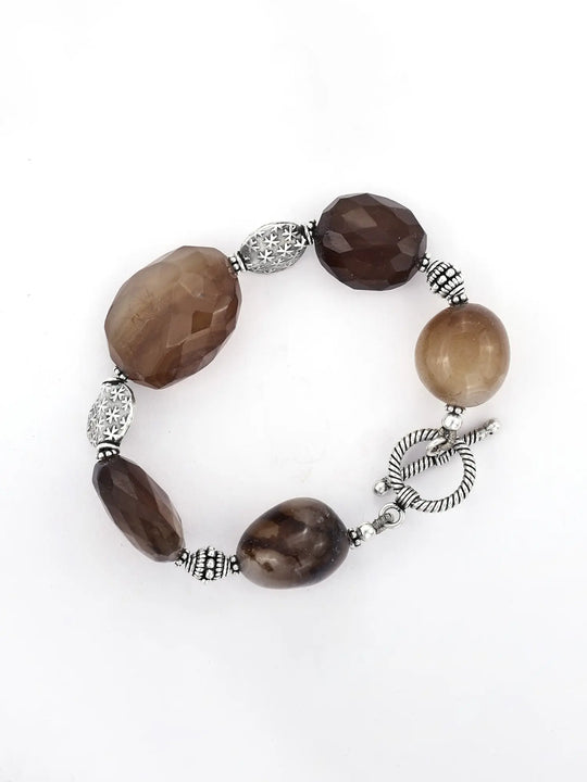 Brown Agate Sterling Silver Bracelet
