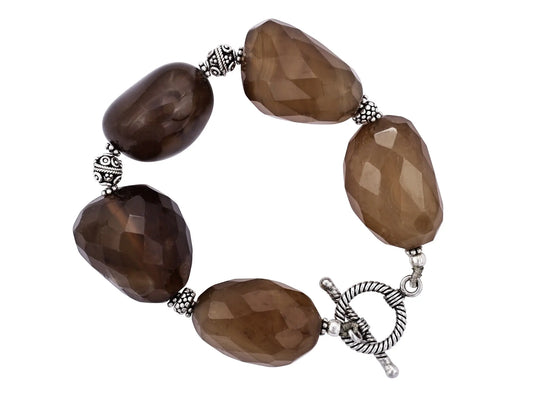 Faceted Brown Agate Sterling Silver Bracelet