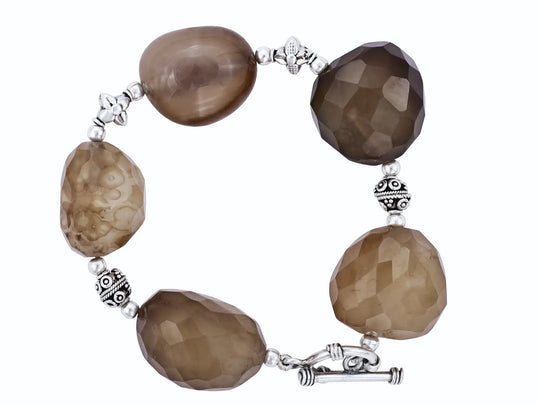 Brown Agate Sterling Silver Bracelet