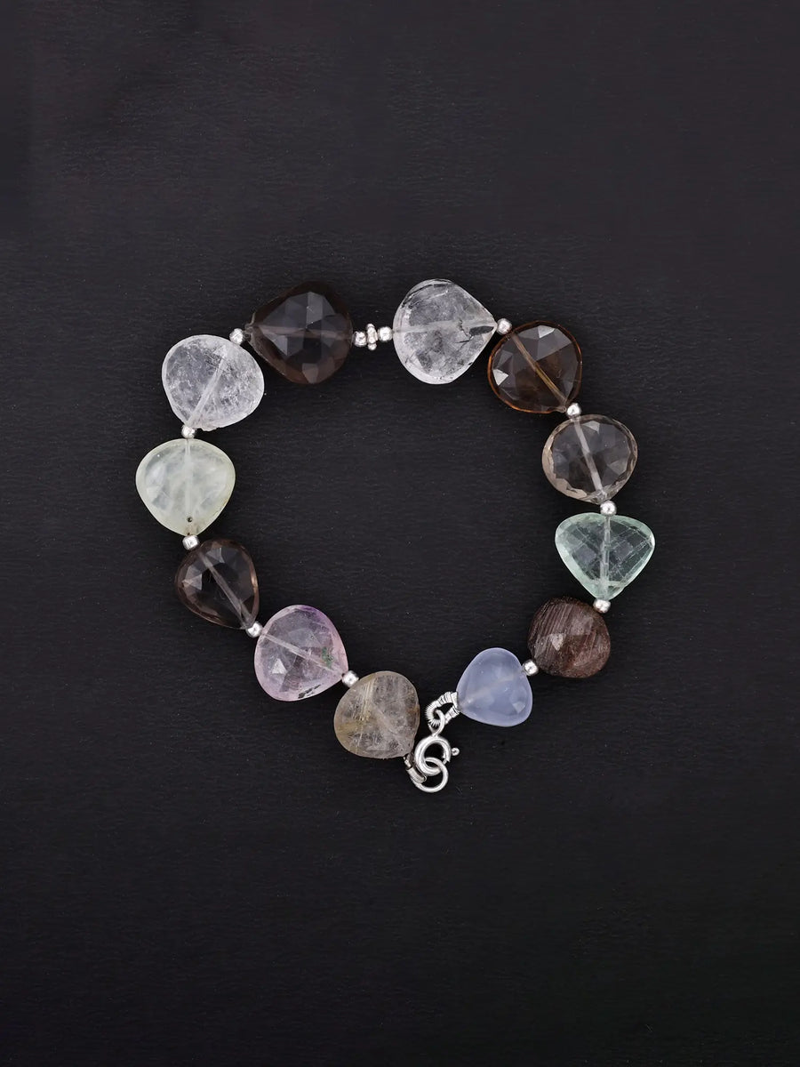 Faceted Gemstone Heart Briolette Sterling Silver Bracelet