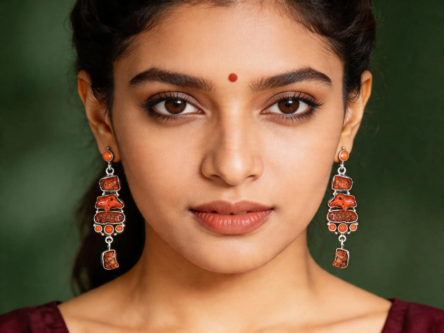 Coral Stone Sterling Silver Earrings