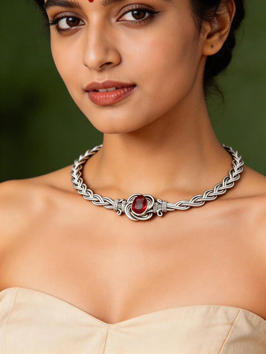 White Metal Ethnic Choker Necklace