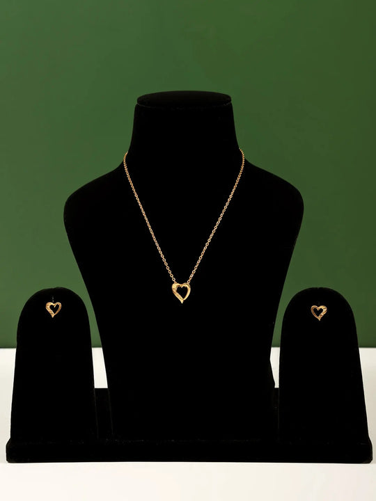 Heart Motif Metal Pendant Necklace and Earring Set