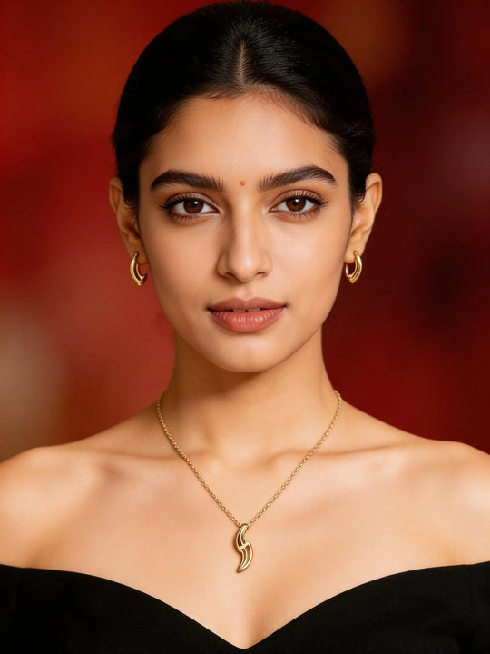 Metal Pendant Necklace and Earring Set for Everyday Wear