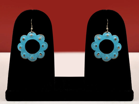 Blue and Purple Floral Dangle Earrings in Metal