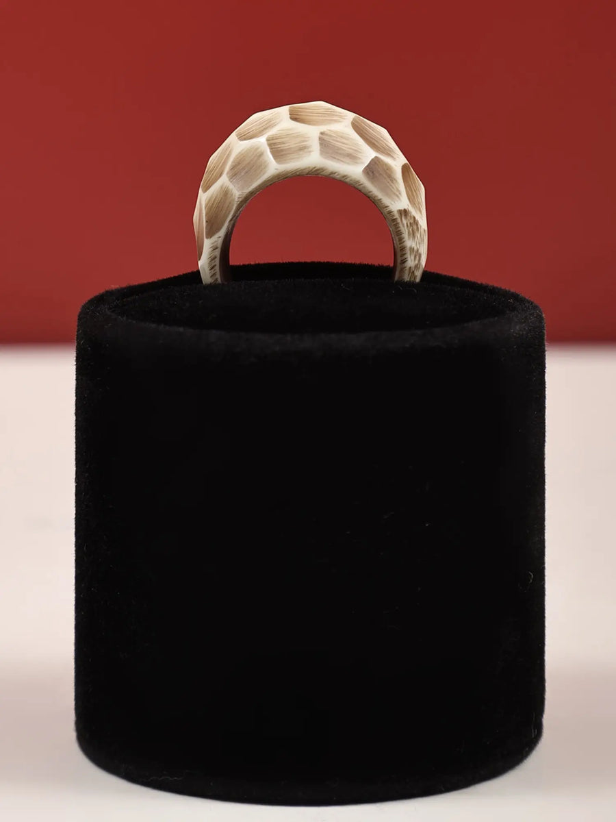 Honeycomb Motif Resin Fashion Ring in Cream and Blue