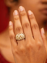 Honeycomb Motif Resin Fashion Ring in Cream and Blue