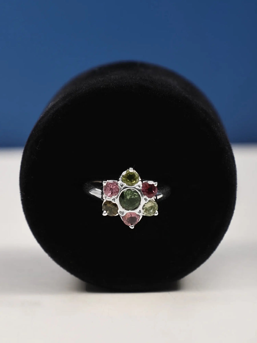 Floral Multistone Sterling Silver Ring