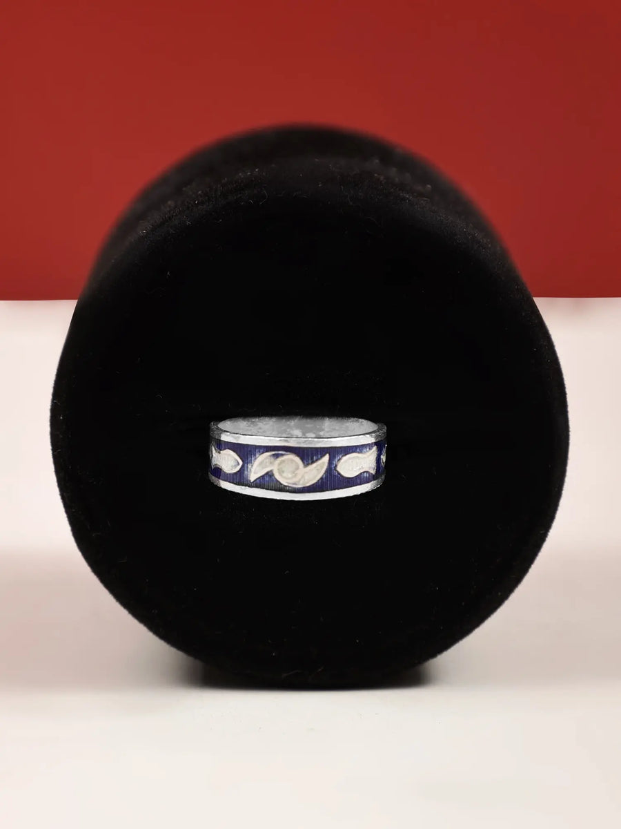 Matsya Sterling Silver Ring with Blue Enamel Detailing