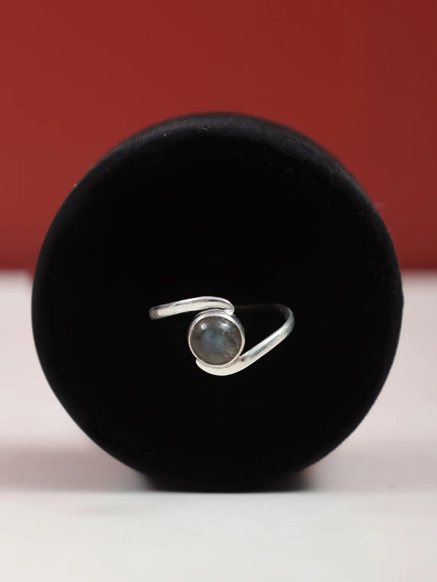 Labradorite, Black Onyx and Rainbow Moonstone Sterling Silver Ring