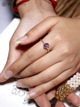 Oval Gemstone Sterling Silver Ring in Amethyst and Onyx