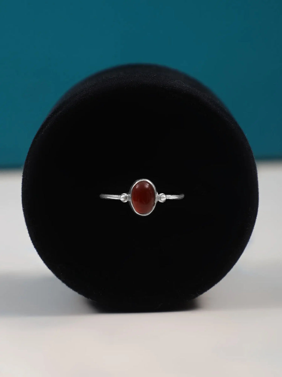 Oval Gemstone Sterling Silver Ring in Amethyst and Onyx
