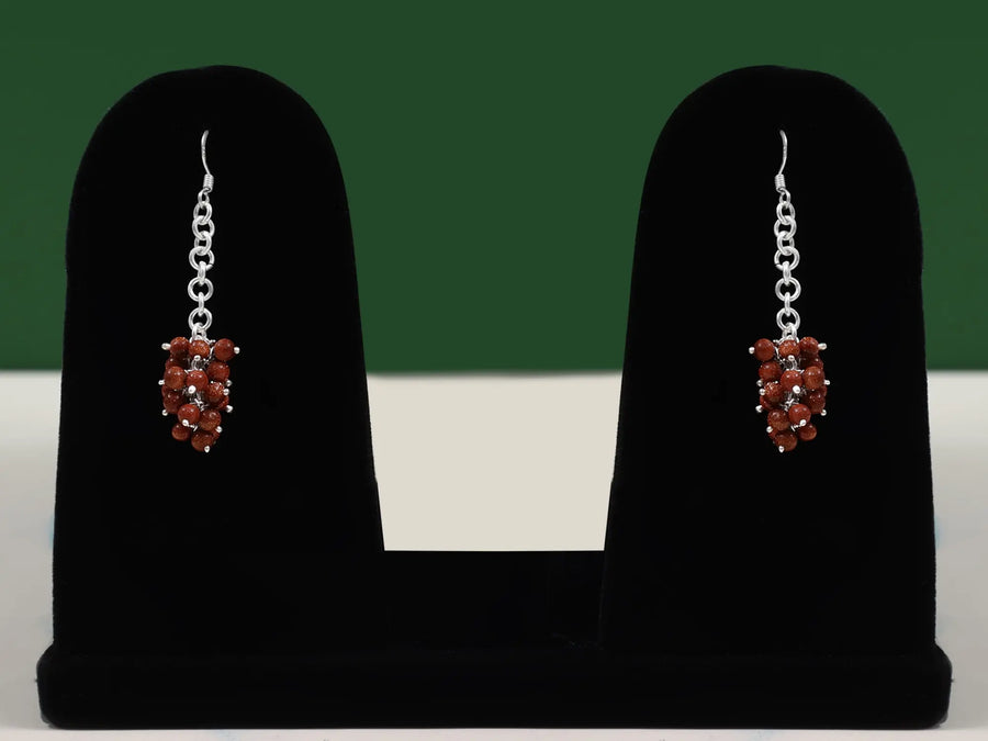 Red Goldstone Crystal Sterling Silver Dangle Earrings