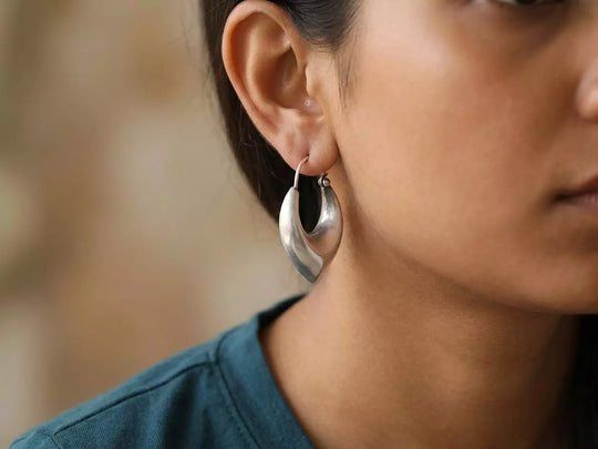 Sculptural Gold Tone Puffy Hoop Earrings