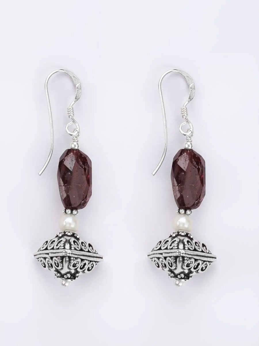 Faceted Garnet Sterling Silver Earrings