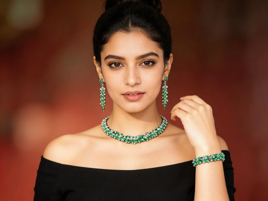 Faceted Green Onyx Sterling Silver Choker Necklace and Earring Set
