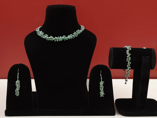 Faceted Green Onyx Sterling Silver Choker Necklace and Earring Set