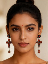 Natural Uncut Coral Sterling Silver Drop Earrings