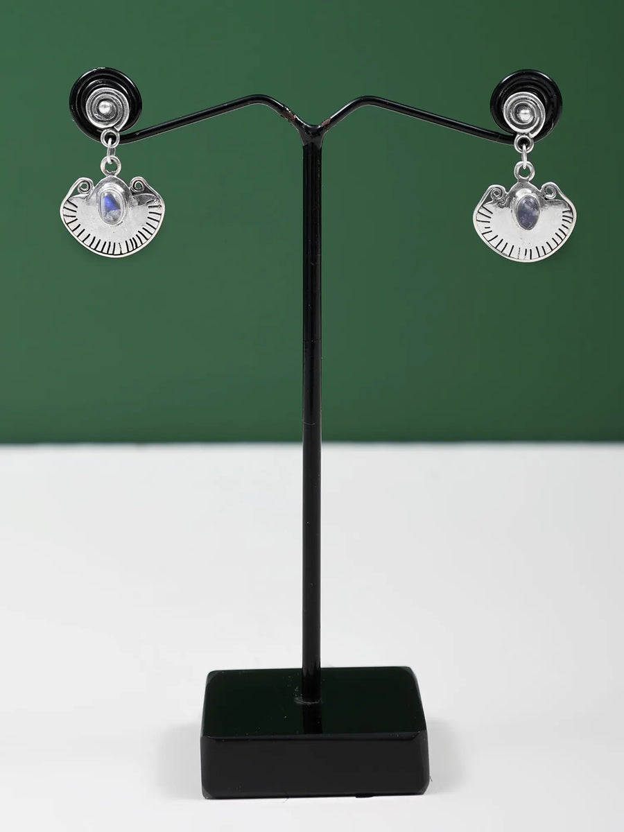 Shell Motif Sterling Silver Earrings with Gemstone Accents