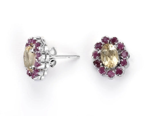 Citrine and Ruby Sterling Silver Earrings