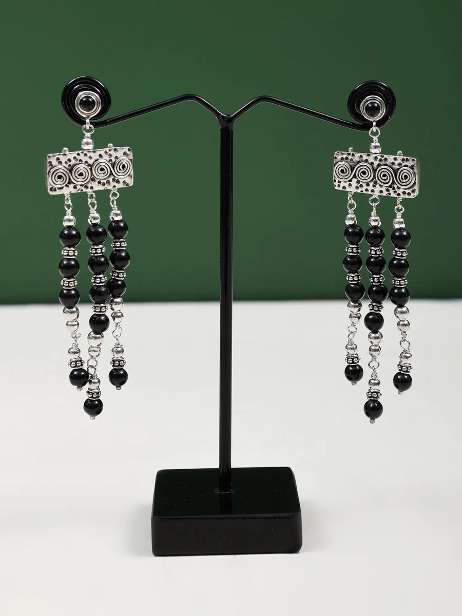 Black Onyx Sterling Silver Long Chandelier Earrings