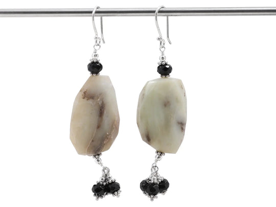 Prehnite and Faceted Black Onyx Sterling Silver Earrings