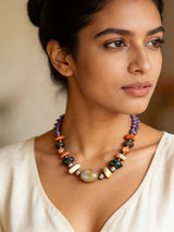 Stone Beaded Necklace with Traditional Indian Craft Detailing
