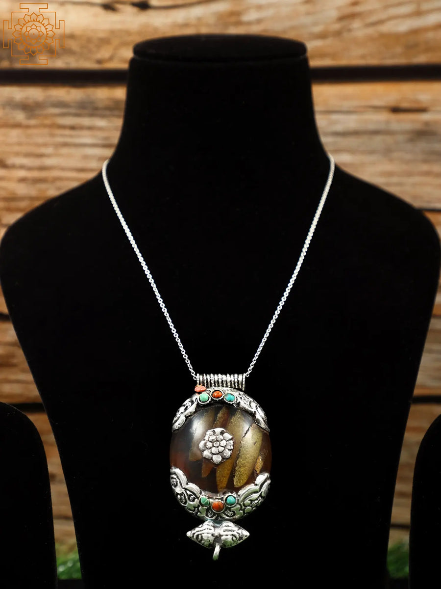 Tibetan Amber Dust Sterling Silver Pendant