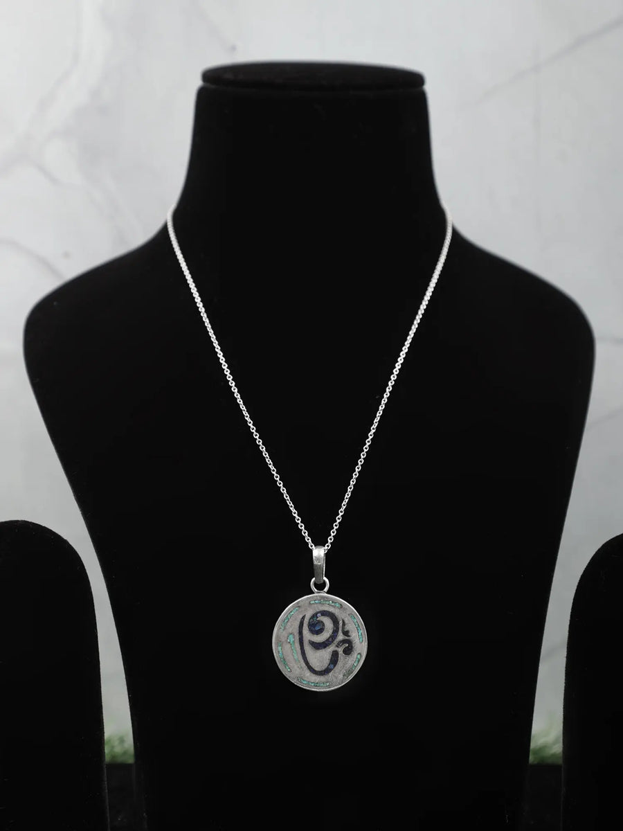 Om Symbol Sterling Silver Pendant with Enamel Accents