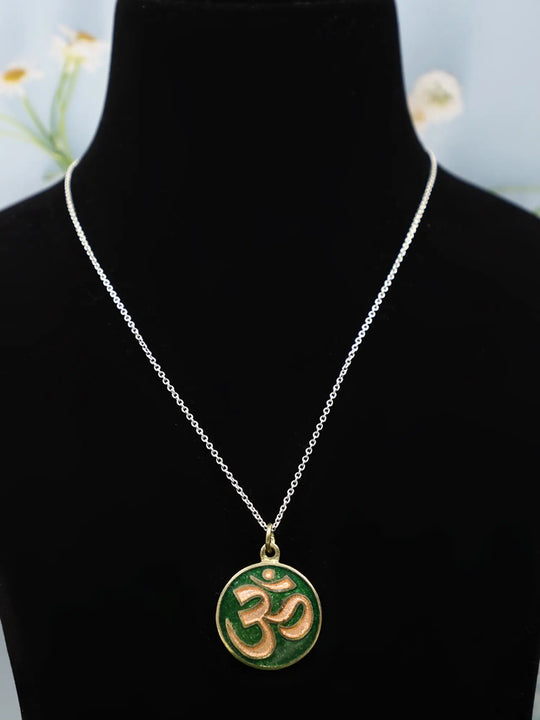 Sacred Om Brass Pendant with Red Hindu Iconography
