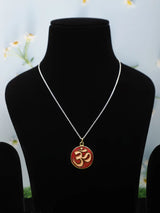 Sacred Om Brass Pendant with Red Hindu Iconography