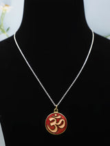 Sacred Om Brass Pendant with Red Hindu Iconography