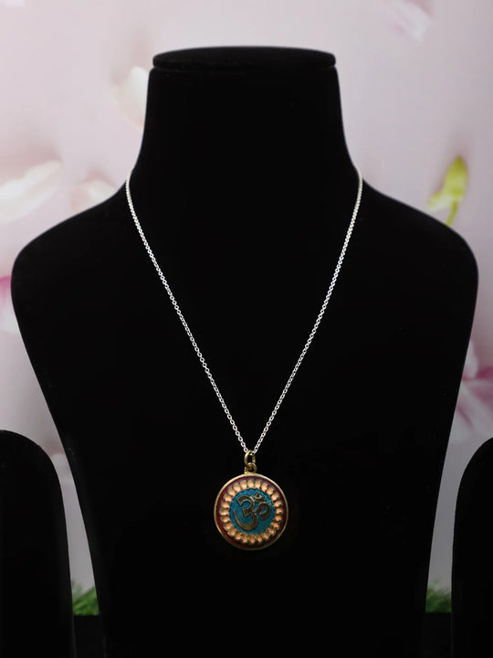 Enamelled Om Motif Brass Pendant with Meenakari Colours