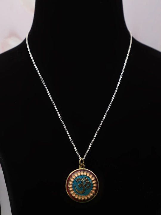 Enamelled Om Motif Brass Pendant with Meenakari Colours
