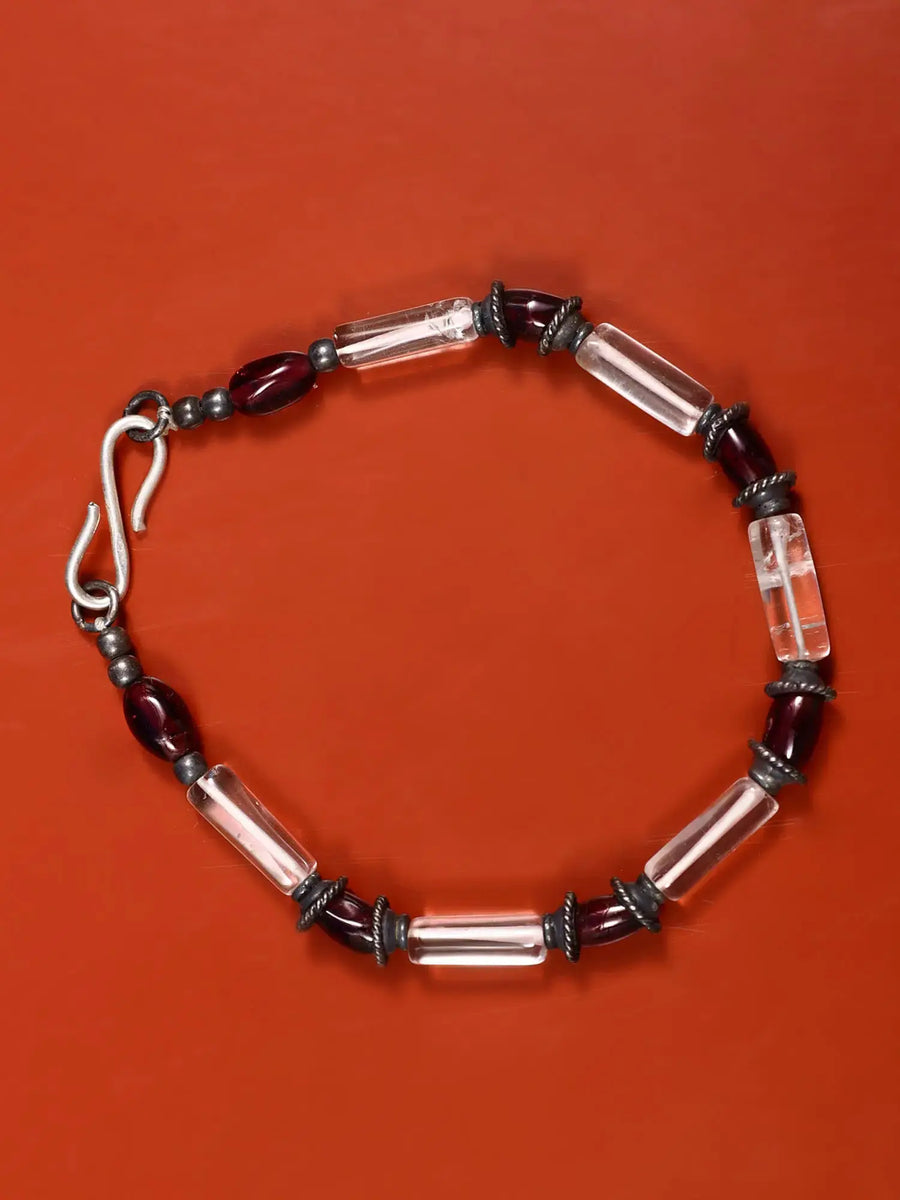 Garnet and Clear Quartz Sterling Silver Bracelet